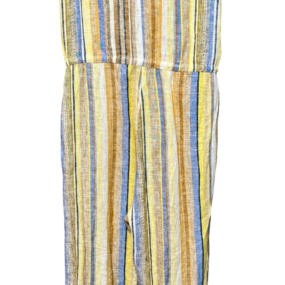 DREW | ANTHROPOLOGIE Linen Cotton Striped Wide Leg Frayed Hem Jumpsuit Medium - Picture 11 of 15